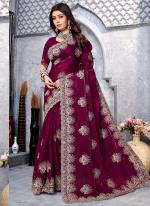 Crepe Silk Wine Wedding Wear Coading Work Saree